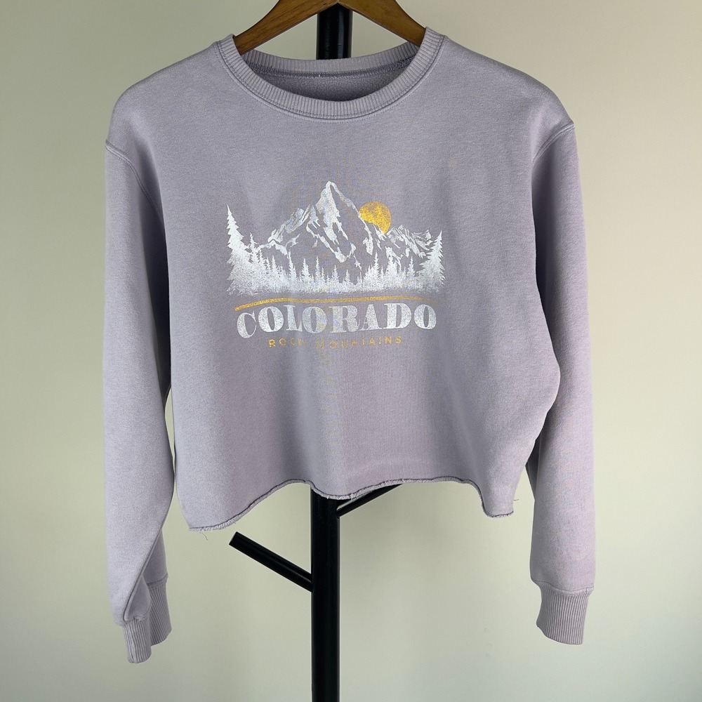 Hollister Colorado Rocky Mountains Cropped Graphic Sweatshirt Purple Small